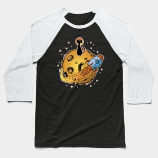 Cat in Space - Funny Space Cat with Rocket and Moon Graphic Baseball T-Shirt